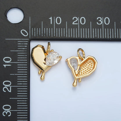 24K Gold Filled Clear CZ Teardrop Edged Molten Drip Heart Charm | M020