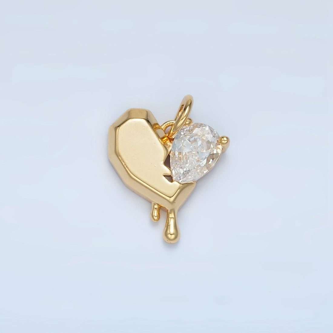 24K Gold Filled Clear CZ Teardrop Edged Molten Drip Heart Charm | M020