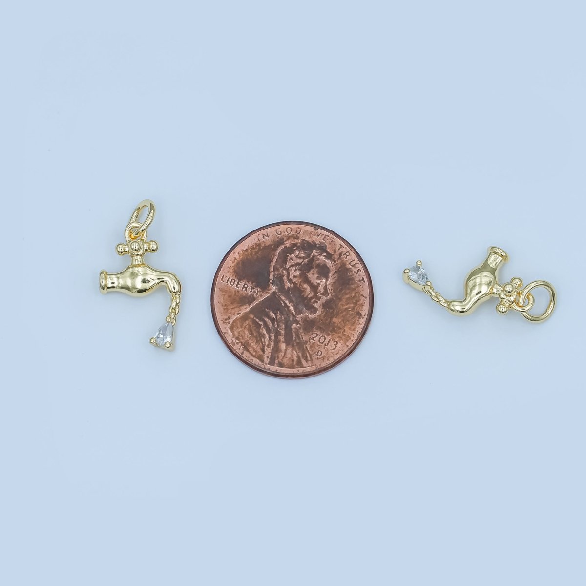 24K Gold Filled Clear CZ Teardrop Faucet Tap Water Charm | E349