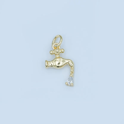 24K Gold Filled Clear CZ Teardrop Faucet Tap Water Charm | E349