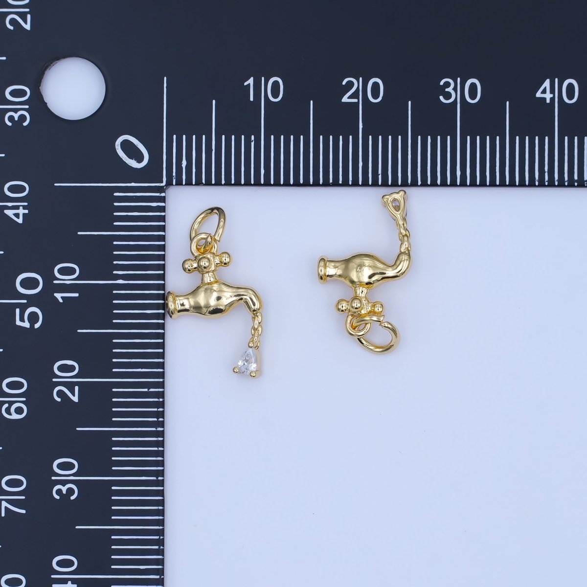 24K Gold Filled Clear CZ Teardrop Faucet Tap Water Charm | E349