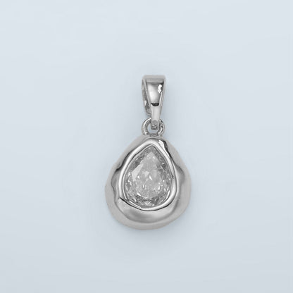 24K Gold Filled Clear CZ Teardrop Hammered Bezel Pendant | H515
