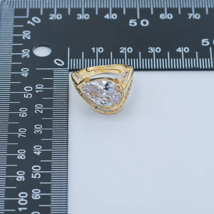 24K Gold Filled Clear CZ Teardrop Micro Paved Curved Ring | O625