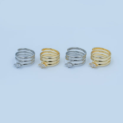 24K Gold Filled Clear CZ Teardrop Multiple Band Wrap Ring in Gold &amp; Silver | O920 O923 O986 O987