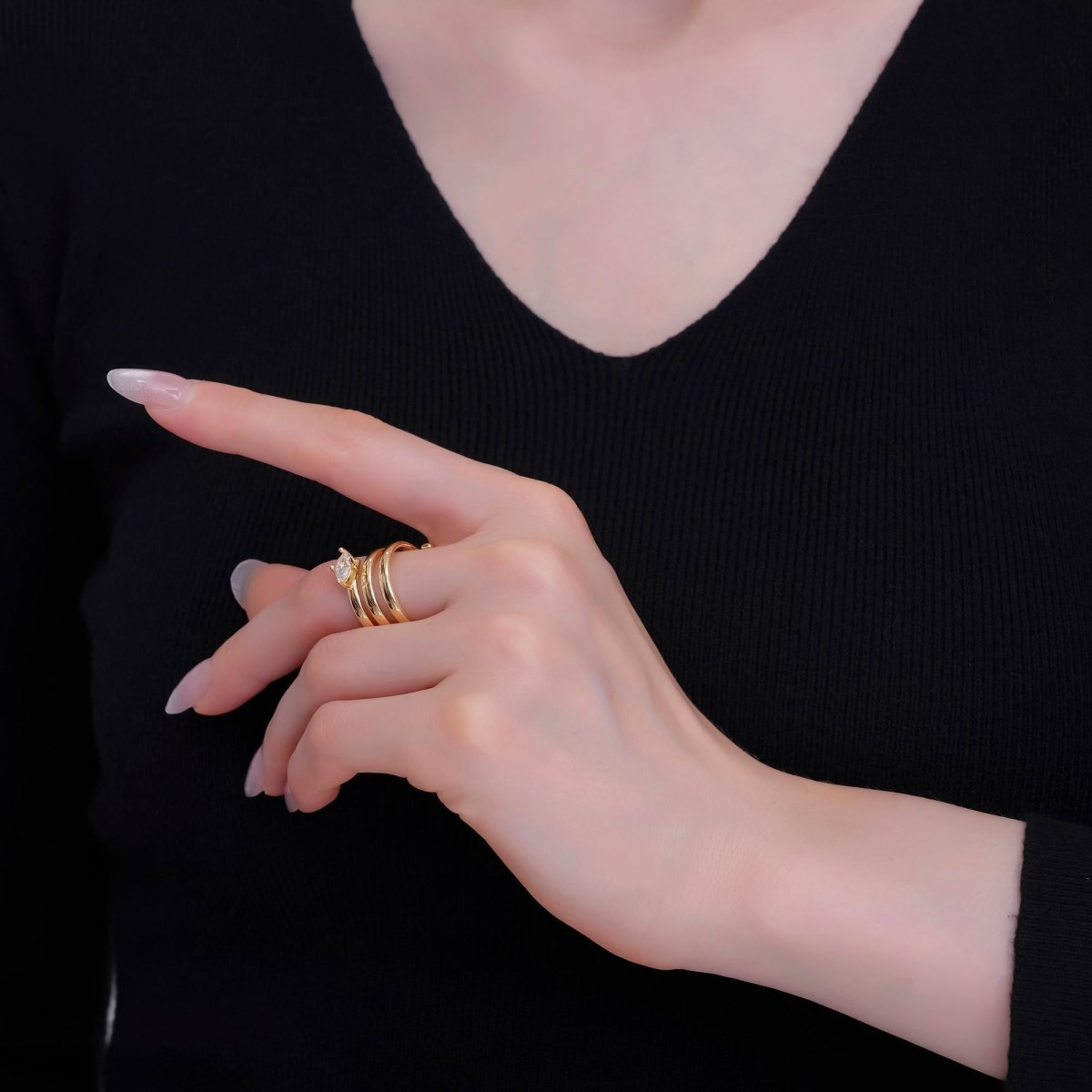 24K Gold Filled Clear CZ Teardrop Multiple Band Wrap Ring in Gold &amp; Silver | O920 O923 O986 O987