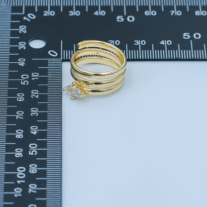 24K Gold Filled Clear CZ Teardrop Multiple Band Wrap Ring in Gold &amp; Silver | O920 O923 O986 O987