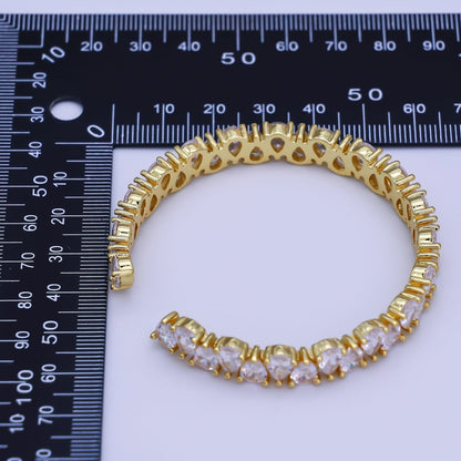 24K Gold Filled Clear CZ Teardrop Reverse Tennis Cuff Bracelet | WA-3139
