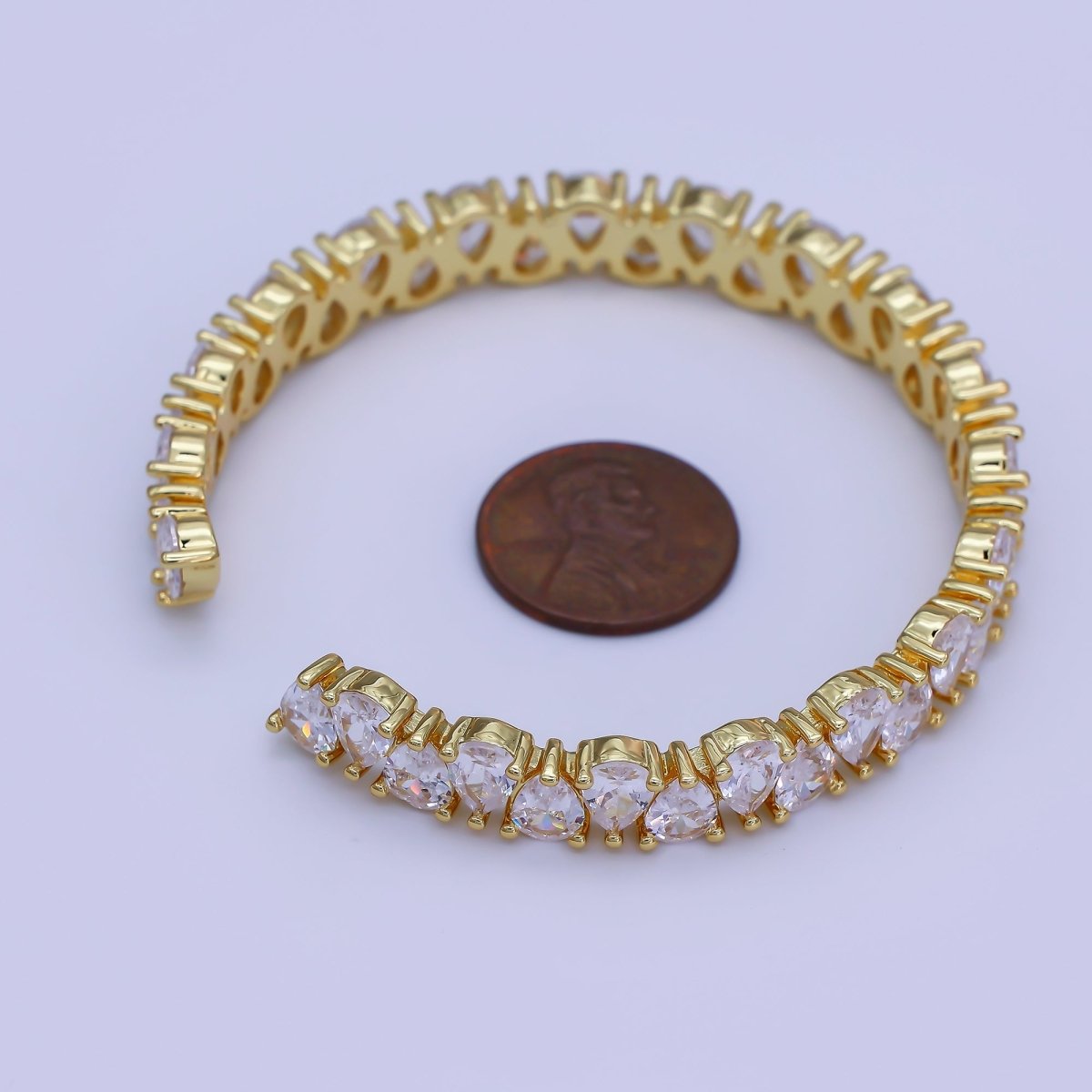 24K Gold Filled Clear CZ Teardrop Reverse Tennis Cuff Bracelet | WA-3139