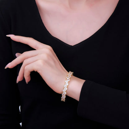 24K Gold Filled Clear CZ Teardrop Reverse Tennis Cuff Bracelet | WA-3139