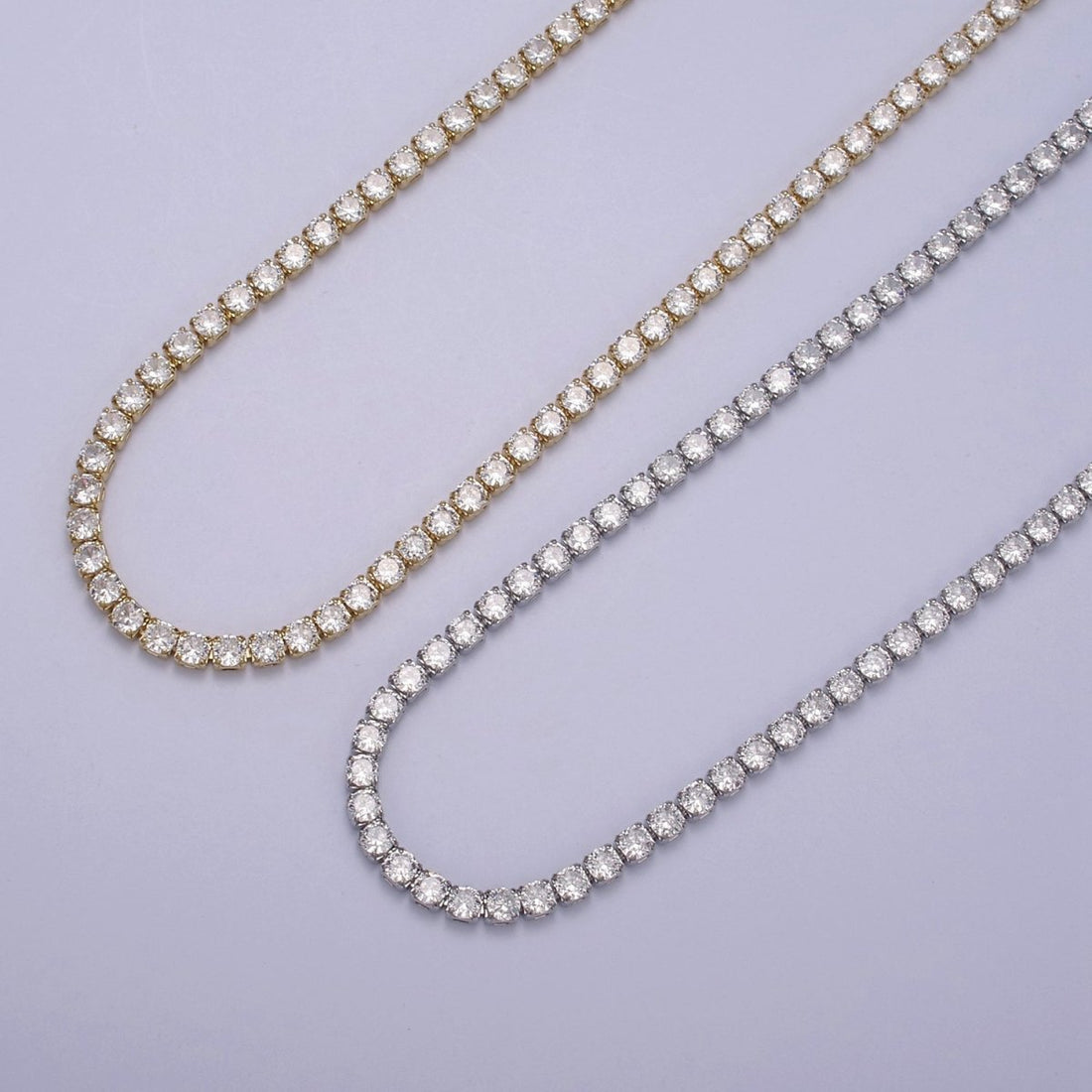 24K Gold Filled Clear CZ Tennis 18 Inch Layering Chain Necklace in Gold &amp; Silver | WA-680 WA-681 Clearance Pricing
