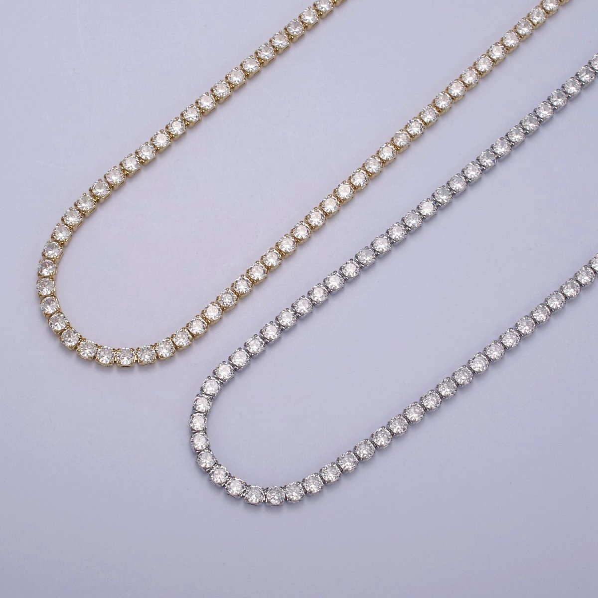 24K Gold Filled Clear CZ Tennis 18 Inch Layering Chain Necklace in Gold &amp; Silver | WA-680 WA-681 Clearance Pricing