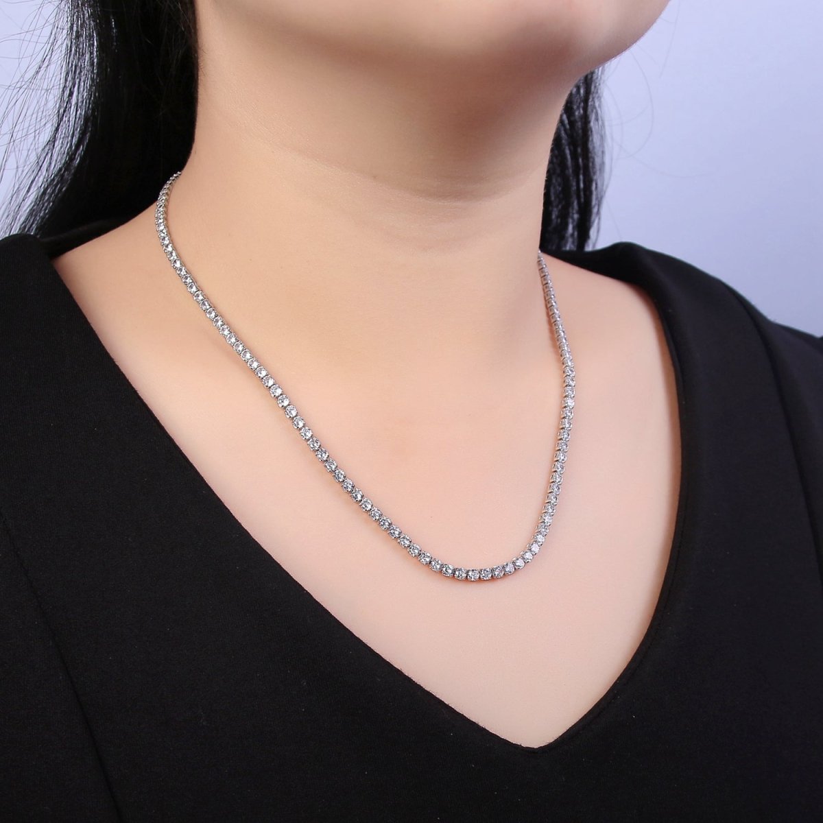 24K Gold Filled Clear CZ Tennis 18 Inch Layering Chain Necklace in Gold &amp; Silver | WA-680 WA-681 Clearance Pricing