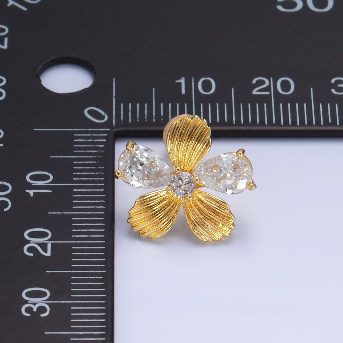 24K Gold Filled Clear CZ Textured Flower Stud Earrings in Gold &amp; Silver | AB722 AB723
