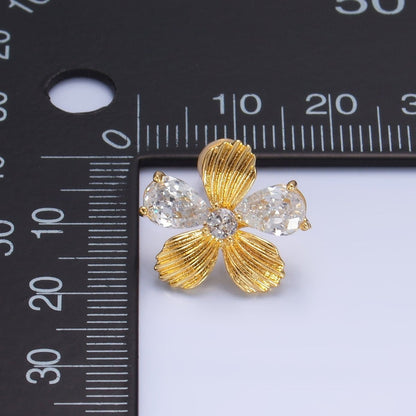 24K Gold Filled Clear CZ Textured Flower Stud Earrings in Gold &amp; Silver | AB722 AB723