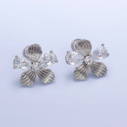 24K Gold Filled Clear CZ Textured Flower Stud Earrings in Gold &amp; Silver | AB722 AB723