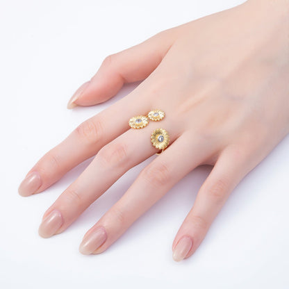24K Gold Filled Clear CZ Triple Sunflower Mixed Metal Wrap Ring | Rings-00108