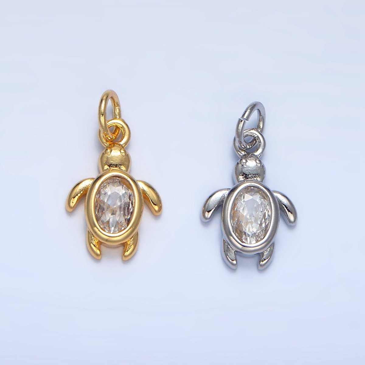 24K Gold Filled 14mm Clear CZ Turtle Tortoise Mini Charm in Gold &amp; Silver | X857