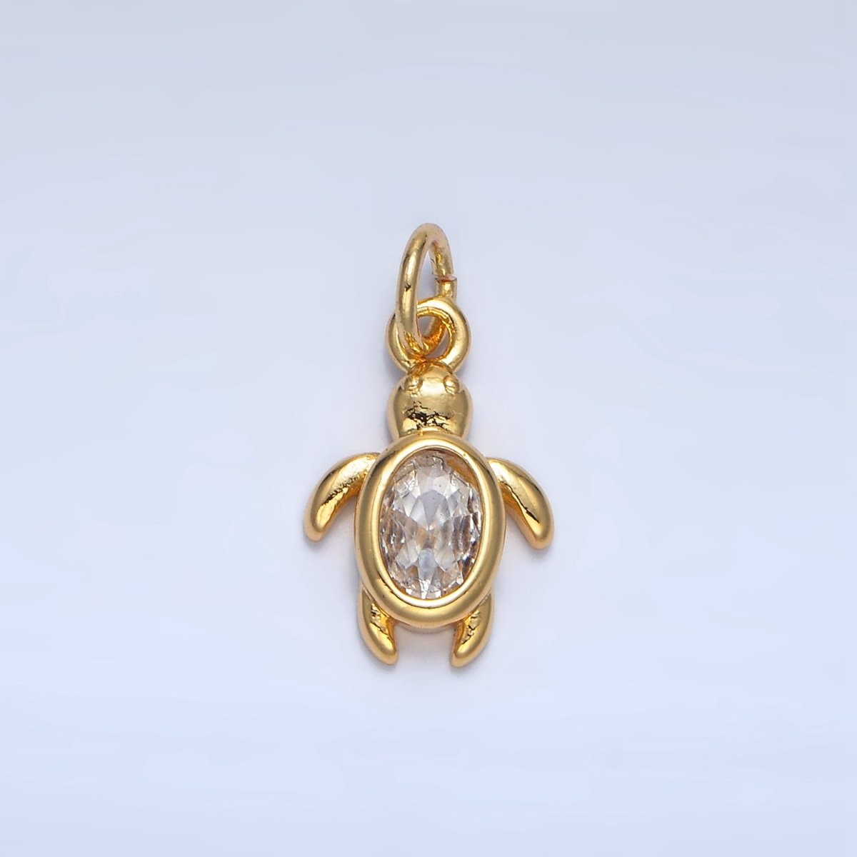 24K Gold Filled 14mm Clear CZ Turtle Tortoise Mini Charm in Gold &amp; Silver | X857