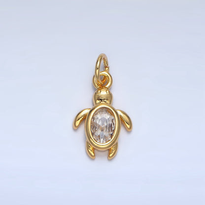 24K Gold Filled 14mm Clear CZ Turtle Tortoise Mini Charm in Gold &amp; Silver | X857