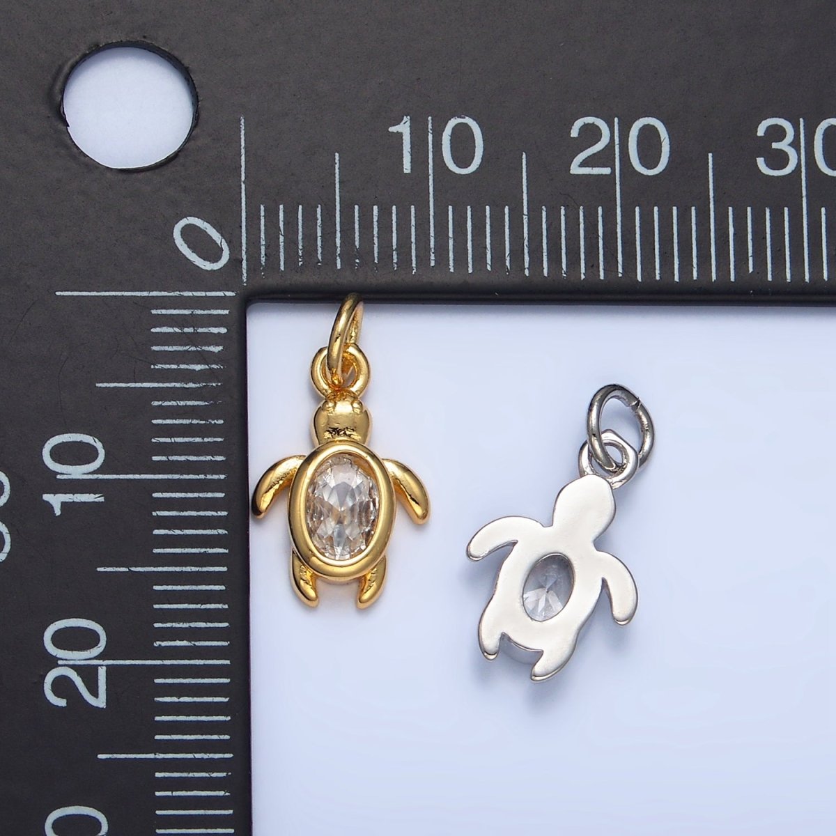 24K Gold Filled 14mm Clear CZ Turtle Tortoise Mini Charm in Gold &amp; Silver | X857
