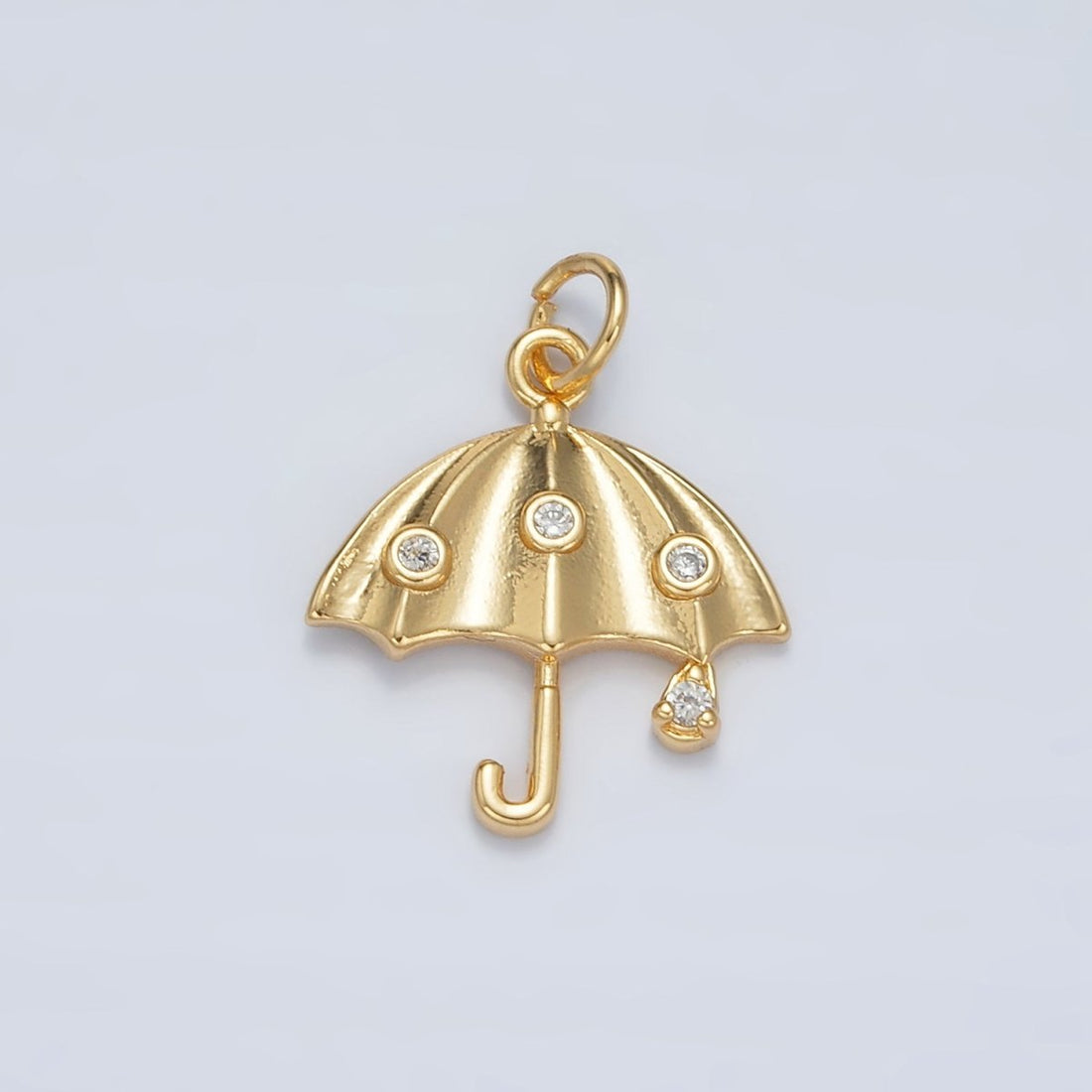 24K Gold Filled Clear Dotted CZ Rain Umbrella Weather Charm | E041
