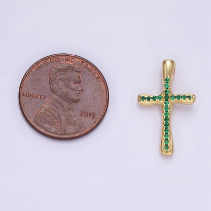 24K Gold Filled Clear, Fuchsia, Blue, Green Micro Paved CZ Molten Religious Cross Pendant | AA1343 - AA1344