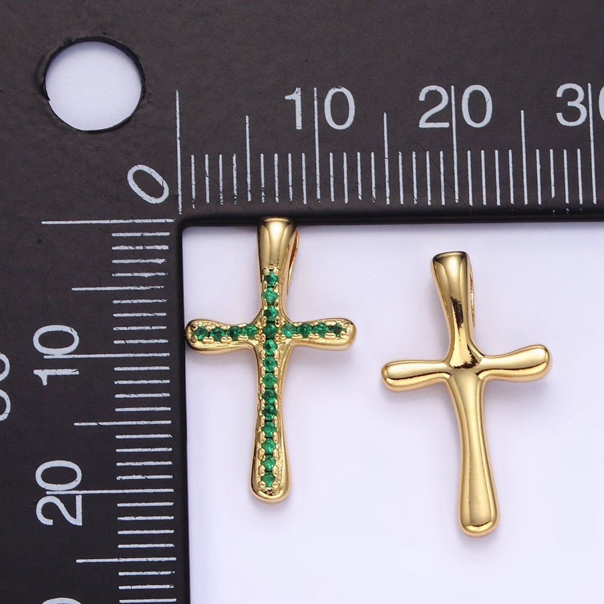 24K Gold Filled Clear, Fuchsia, Blue, Green Micro Paved CZ Molten Religious Cross Pendant | AA1343 - AA1344