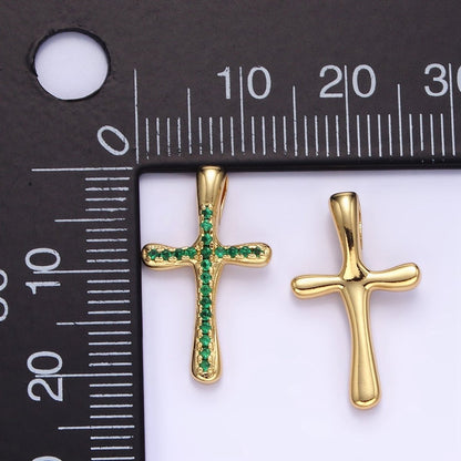 24K Gold Filled Clear, Fuchsia, Blue, Green Micro Paved CZ Molten Religious Cross Pendant | AA1343 - AA1344