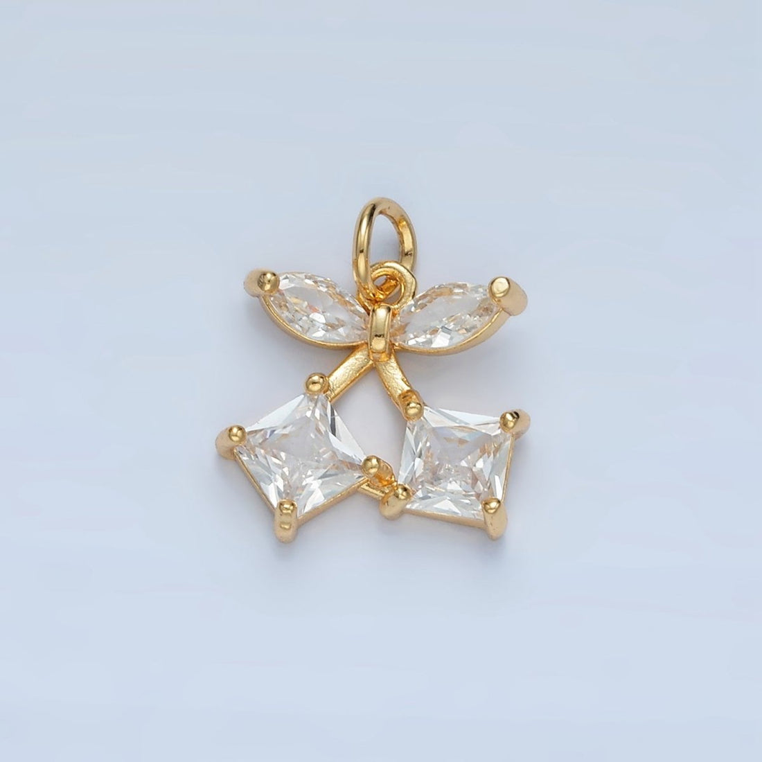 24K Gold Filled Clear Geometric CZ Cherry Fruit Mini Charm | X152