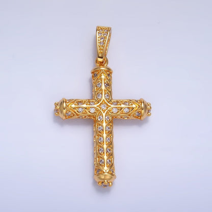 24K Gold Filled Clear, Green CZ Artisan Religious Cross Pendant in Gold &amp; Silver | AA1077 AA1078