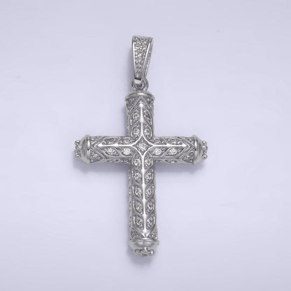 24K Gold Filled Clear, Green CZ Artisan Religious Cross Pendant in Gold &amp; Silver | AA1077 AA1078