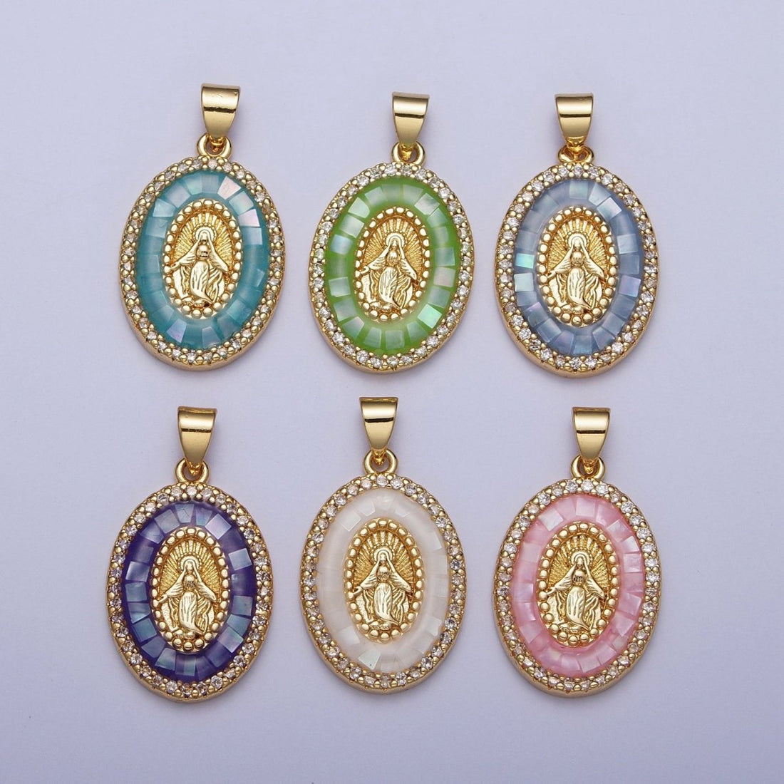 24K Gold Filled Clear Micro Pave Opal Mother Virgin Mary, Religious Miraculous Lady Guadalupe Pendant For Jewelry Making | X482-X487