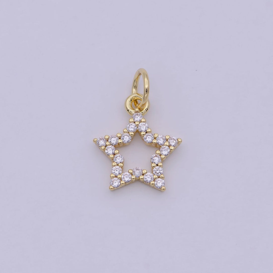 24K Gold Filled Clear Micro Paved CZ Celestial Star Open Charm N-243