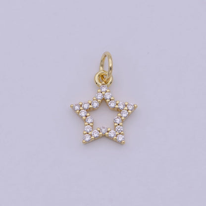 24K Gold Filled Clear Micro Paved CZ Celestial Star Open Charm N-243