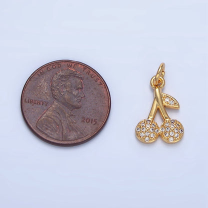 24K Gold Filled Clear Micro Paved CZ Cherry Fruit Charm | X873