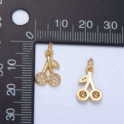 24K Gold Filled Clear Micro Paved CZ Cherry Fruit Charm | X873