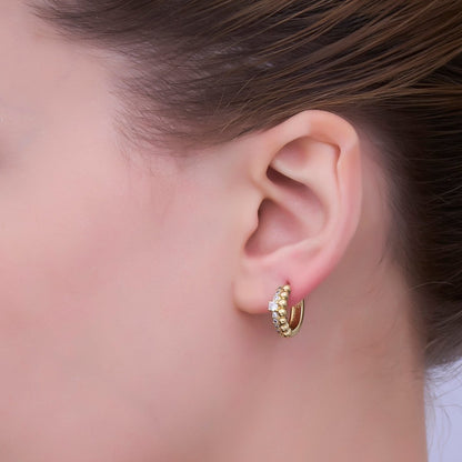 24K Gold Filled Clear Micro Paved CZ Dotted Huggie Earrings Set | AB1063
