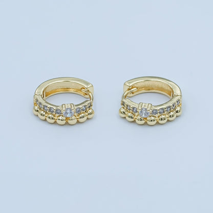 24K Gold Filled Clear Micro Paved CZ Dotted Huggie Earrings Set | AB1063