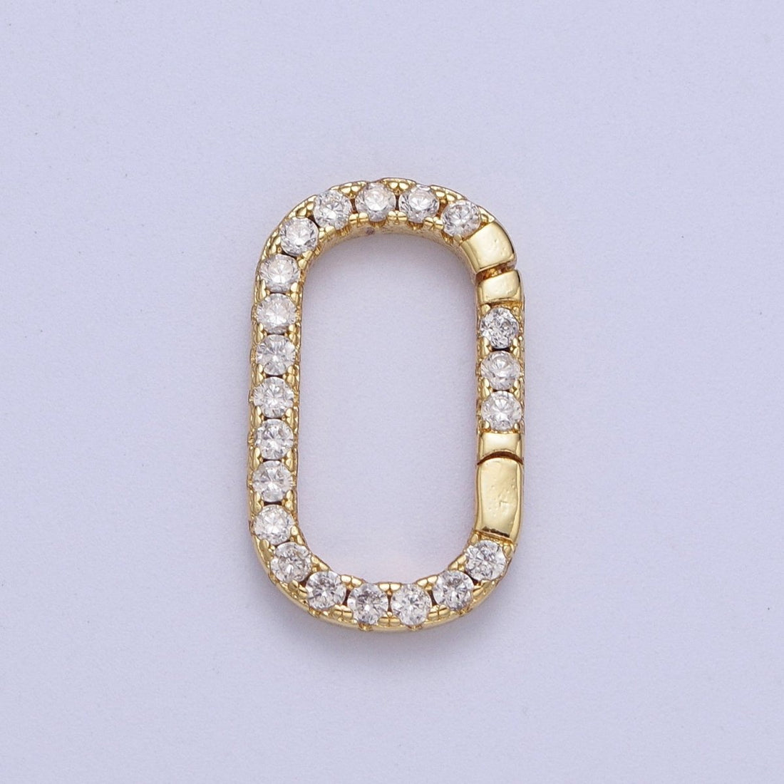 OS 24K Gold Filled Clear Micro Paved CZ Long Oval Spring Gate Ring Supply For Jewelry Making L-935