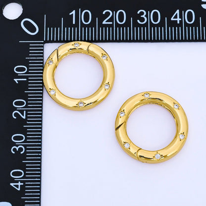 24K Gold Filled Clear Micro Paved CZ Round Spring Gate Ring Charm Holder Z1489
