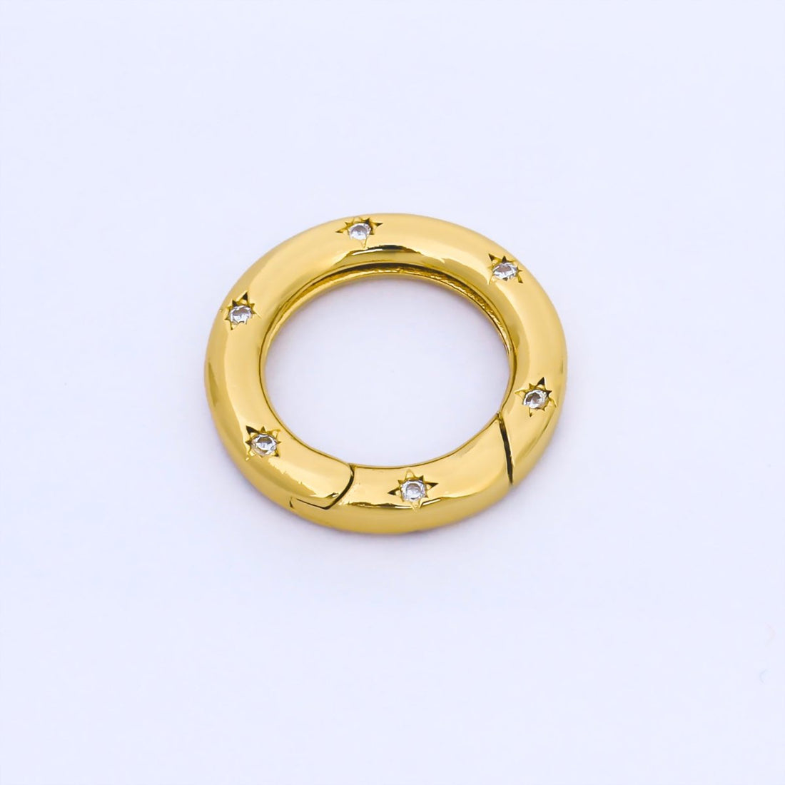 24K Gold Filled Clear Micro Paved CZ Round Spring Gate Ring Charm Holder Z1489