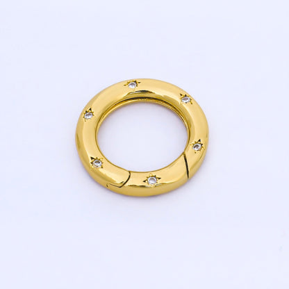 24K Gold Filled Clear Micro Paved CZ Round Spring Gate Ring Charm Holder Z1489