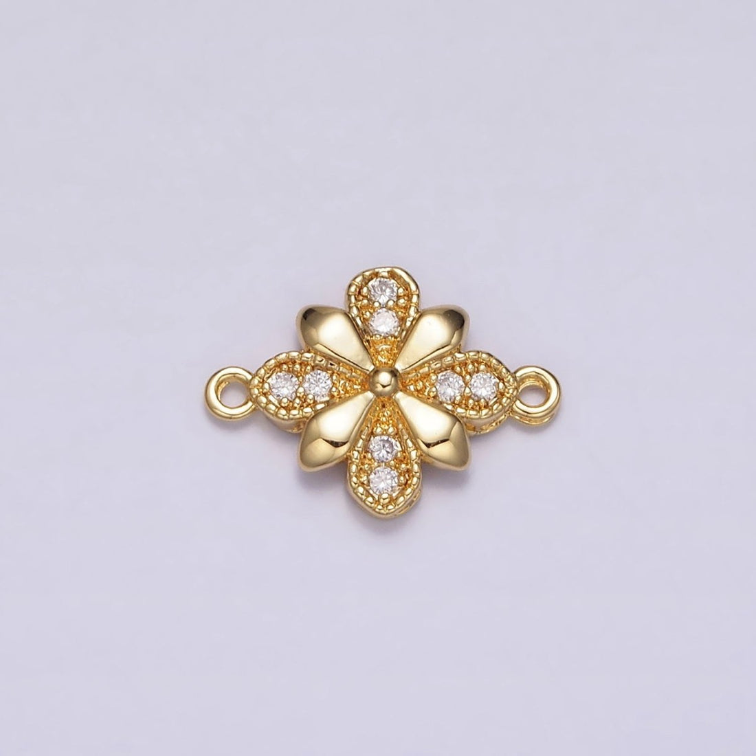 24K Gold Filled Clear Micro Paved Quatrefoil Flower Connector | Y-780
