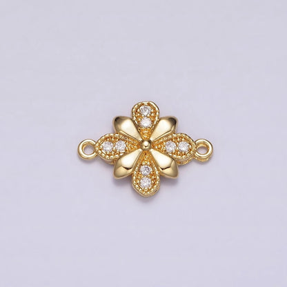 24K Gold Filled Clear Micro Paved Quatrefoil Flower Connector | Y-780
