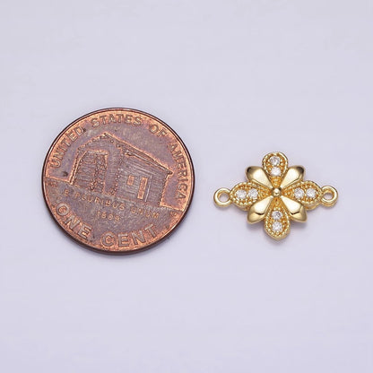 24K Gold Filled Clear Micro Paved Quatrefoil Flower Connector | Y-780