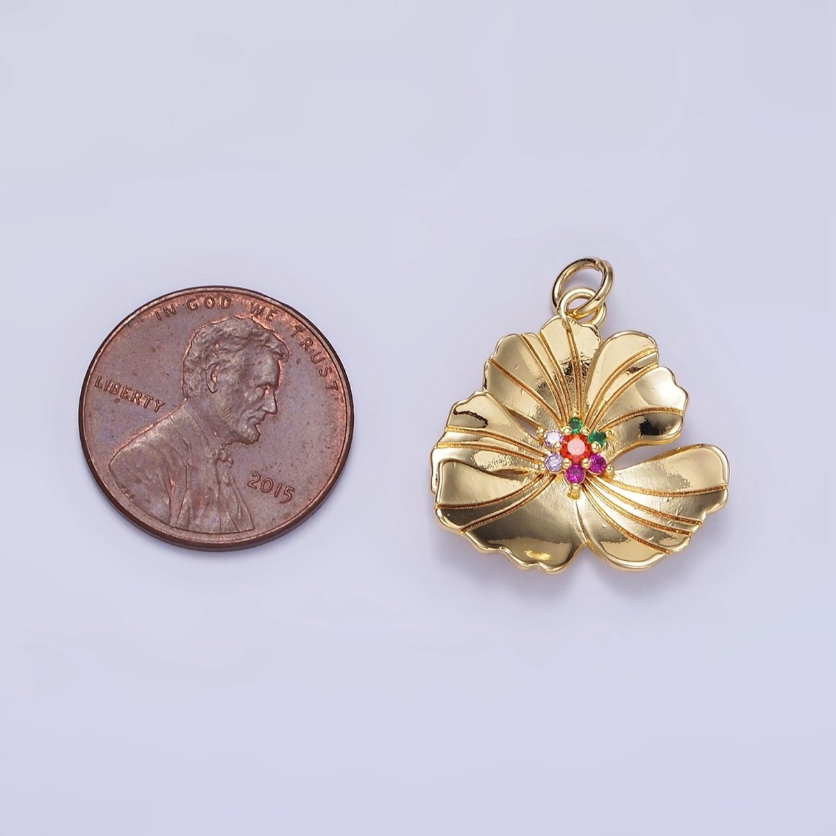 24K Gold Filled Clear, Multicolor Lined Flower Petal Charm in Gold &amp; Silver | D269 D270