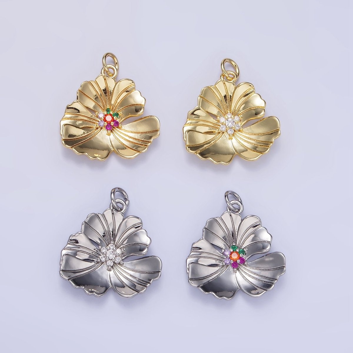 24K Gold Filled Clear, Multicolor Lined Flower Petal Charm in Gold &amp; Silver | D269 D270