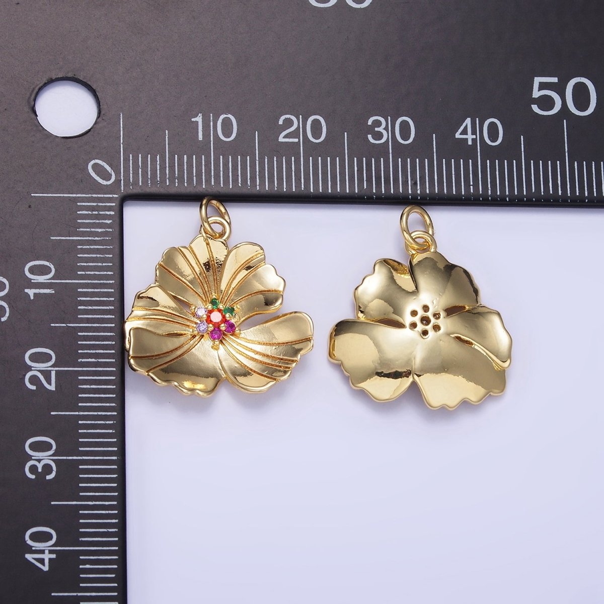 24K Gold Filled Clear, Multicolor Lined Flower Petal Charm in Gold &amp; Silver | D269 D270