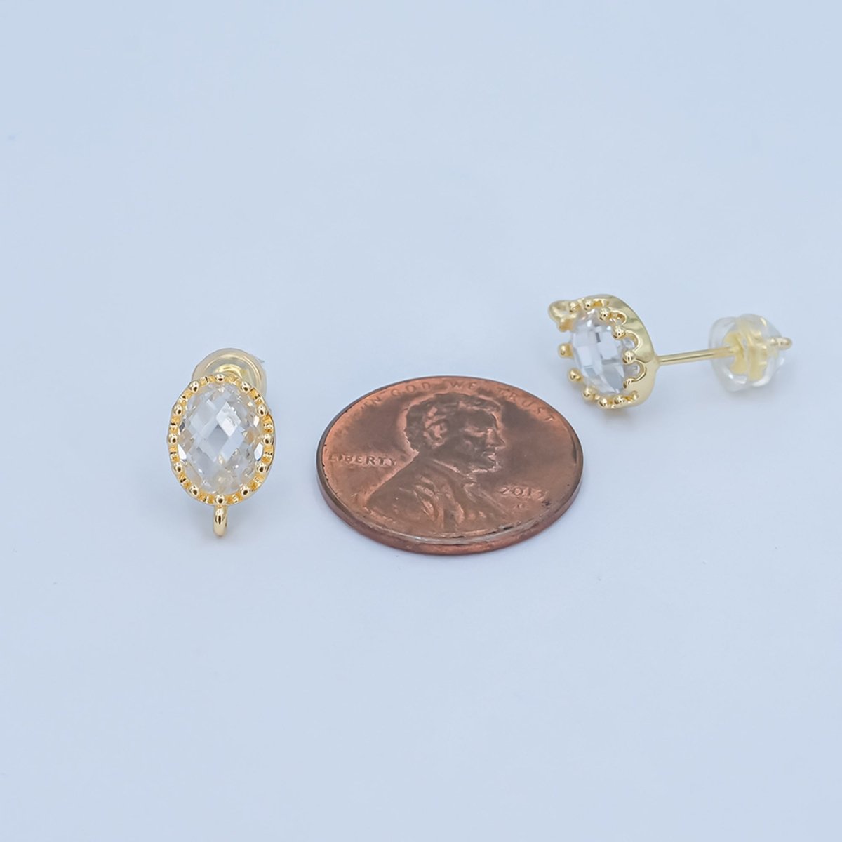 24K Gold Filled Clear Multifaceted Round Drop Stud Earrings Findings | Z1114