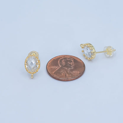 24K Gold Filled Clear Multifaceted Round Drop Stud Earrings Findings | Z1114